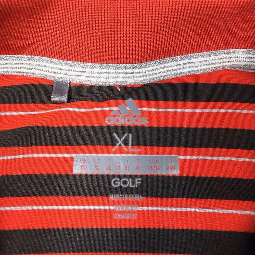Adidas Polo Shirt Mens XL Red Black Stripe Golf Performance
